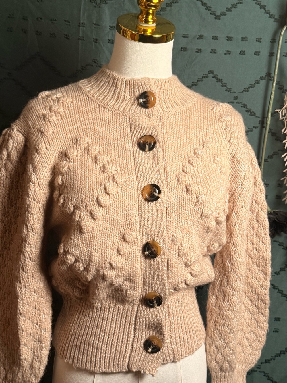 Who What Wear Pale Blush Bobble-Knit Button Cardigan
